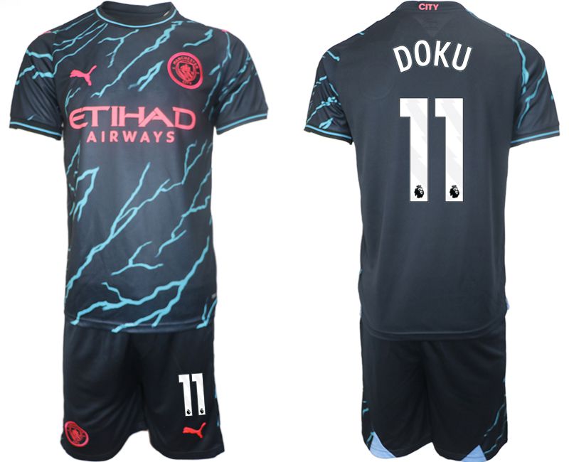 Men 2023-2024 Club Manchester City away blue 11 Soccer Jersey